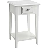Leick Home Haven Ridge Square End Table, One Drawer Side Table, Farmhouse White, 214379