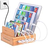 InkoTimes Bamboo Charging Station for Multiple Devices of Universal Cell Phones & Tablets (5-Port USB Charger Included)