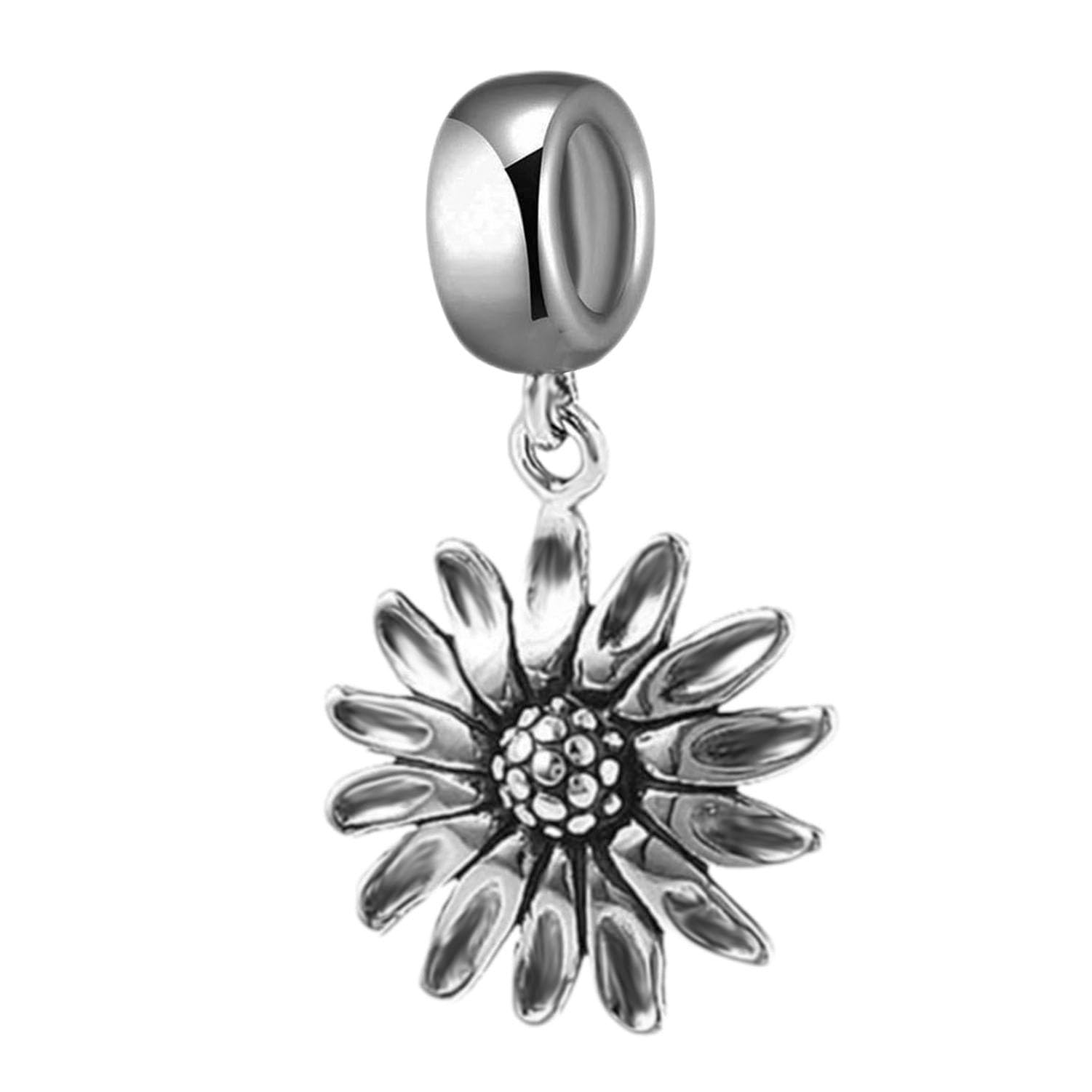 925 Sterling Silver Sunflower Charm Flower Birthday Charm Love Charm Pendant Dangle Bead for Pandora Charm Bracelet