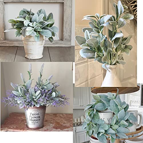 SHACOS Artificial Lambs Ear Greenery Stem 12 Pcs Faux Greenery Flocked