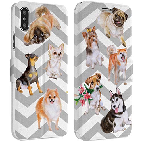 Wonder Wild Nine Dogs IPhone Wallet Case X/Xs Xs Max Xr Case 7/8 Plus 6/6s Plus Card Holder Accessories Smart Flip Clear Design Protection Cover Pug Husky Yorkshire Terrier Chinese Crested Akita