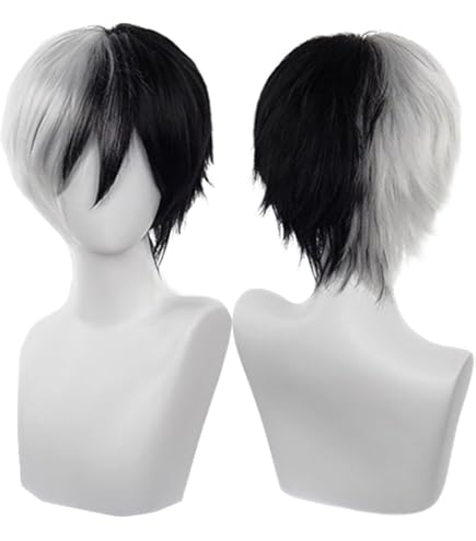 Keymall - Pelucas negras y blancas para disfraz de Cruella Deville para Keymall - Pelucas negras y blancas para disfraz de Cruella Deville para