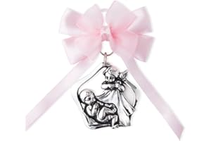 ARGENTARIA Guardian Angel Crib Medal with Satin Ribbon. Perfect Baptism Gifts for Babies, Christening Gifts for Babies, Baby Shower and Baby Nursery Wall Decor. (Rose)