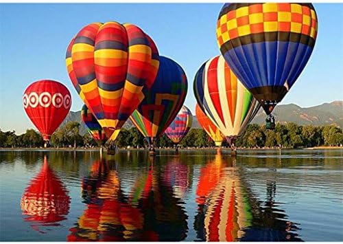 Full Drill DIY 5D Diamond Painting by Number Kit, Hot Air Balloons on the Lake Rhinestone Embroidery Cross Stitch Arts Craft Canvas Home Wall Decor (30x40cm)