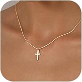 KISSCLOUD Cross Necklace for Women 14K Gold Plated Dainty Small Cross Pendant Charm Box Chain Fashion Trendy Jewelry Gifts