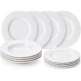 Villeroy &amp; Boch Cellini 12 Piece Dinnerware Set, White, Service for 4 | Premium porcelain dinnerware set, made in Germany, dishwasher and microwave safe, has Renaissance-inspired elegance
