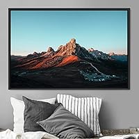 Framed Canvas Wall Art Mountainscape Aerial Dramatic Landscape Mountain Top Multicolor Photography Realism Rustic Warm - 16x24 inches