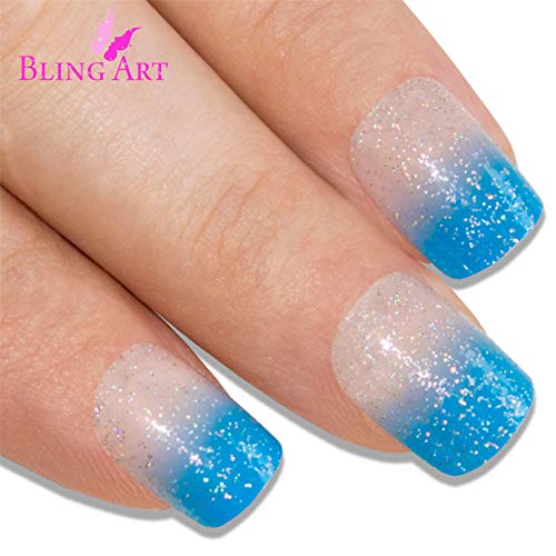 False Nails Bling Art French Fake Blue Be My Baby Squoval 24 Acrylic Medium Tips