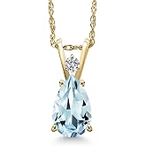 Gem Stone King 14K Yellow Gold Sky Blue Aquamarine and Lab Grown Diamond Pendant Necklace for Women | 1.17 Cttw | Gemstone March Birthstone | Pear Shape 9X6MM | With 18 Inch Chain