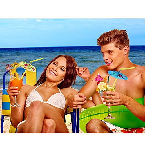 100 Pcs Hawaiian Umbrella Straws Cocktail Parasol Umbrella Straws Disposable Plastic Bendable Drinking Straws for Birthday Wedding Tropical Luau Parties, Bars, Restaurants
