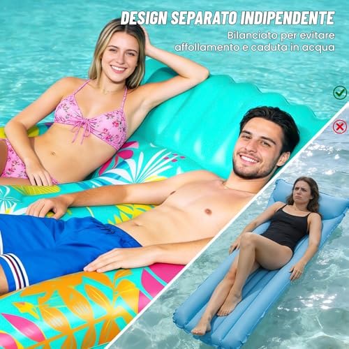 FORMIZON Inflatable Sea Mattress, 2 Seater Pool Mat, Tanning Pool Large Inflatable Tan with Ice Bar Thermal Bag Drink Holder and Cushion for Water Party