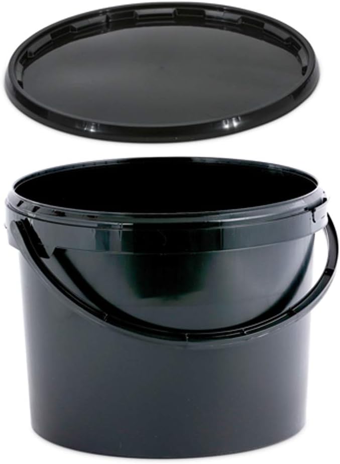 OIPPS 11 Litre Black Plastic Bucket with Lid and Handle for Storage Water, Food, Kitchen, Pet Food, Garden, Paint, DIY, Garage, Cleaning