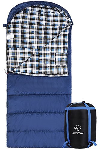 REDCAMP Cotton Flannel Sleeping Bag for Adults, XL 32F Comfortable, Envelope with Compression Sack B - //coolthings.us