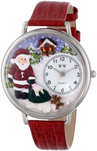 Whimsical GiftsChristmas Santa Claus 3D Watch | Gold or Silver Finish Large or Small | Unique Fun Novelty | Handmade in USA | Red Leather Watch Band