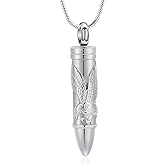 zeqingjw Bullet Cremation Jewelry for Ashes Pendants - Eagle Memorial Ashes Holder Keepsake Urn Jewelry for Pet/Human Cylinder Necklace for Ashes for Men Women