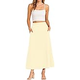 KUOTAI Womens High Waisted Maxi Skirt with Pockets A-Line Elastic Waist Casual Soft Skirts