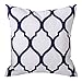 PONY DANCE Throw Pillow Cover - Square Cotton Embroidery Pillow Case Handmade Euro Sofa Cushion Cover for Couch Invisible Zipper Design,18 x 18 inch, Moroccan Quatrefoil Waves, Navy Mix White
