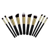 Elemart Premium Kabuki Makeup Brush Set Synthetic Makeup Brush Kit Foundation Blending Blush Eyeliner Face Powder Brush 10pcs (Gold)