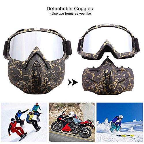 FOONEE Motorcycle Helmet Mask, Retro Motocross Goggle with Removable Face Mask UV400 Detachable Fog-Proof Warm ATC Goggles for Racing Airsoft Riding - Thumbnail 5