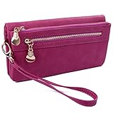 HDE Women's Leather Wallet Clutch Multi-Function Zippered Wristlet Purse