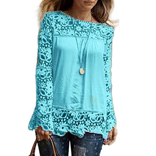 Clearance Sale Womens Long Sleeve T Shirt - vermers Women Casual Lace Tops Fashion Loose Blouse(S, Light Blue)