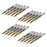 20 Pack 1/4" Audio Connector Plugs 6.35mm TS Mono Metal Jack W/Spring 1/4 Inch Adapter for VCD Microphone Speaker/Patch Cables Solder Type