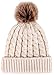 Simplicity Women Beanies Winter Faux Fur Pompoms Beanie 2 Pieces, Black/Cream