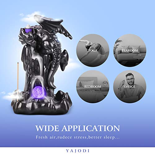 YAJODI Dragon Backflow Incense Holder Waterfall Incense Burner, Smoke Incense Holder with 70