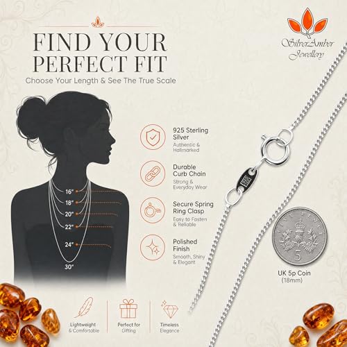SilverAmber Jewellery UK - Sterling Silver 14" 16" 18" 20" 24" 28" 32" 36" 40" Inch Delicate Italian Curbs, Trace, Snake and other styles Chain Necklace