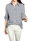 Allegra K Women Vertical Stripes Button Down Long Roll Up Sleeves Shirt