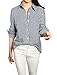 Allegra K Women Vertical Stripes Button Down Long Roll Up Sleeves Shirt