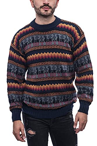 Gamboa - Genuine Alpaca Jumper for Men - Fire Colors,Multicolored Stripes,L