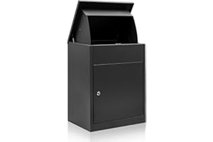 YOOBOX Package Delivery Box for Outside, Extra Large Galvanized Steel Parcel Drop Box, Anti-Theft Design Parcel Mailbox with Secure Storage Compartment, for House Porch, Curbside, Black, BG001