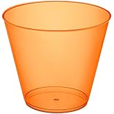 Party Essentials Hard Plastic 9-Ounce Party Cups/Old Fashioned Tumblers, 100-Count, Neon Orange