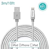 Apple Lightning Cord,iDaye [Apple cable MFi Certified]Nylon Braided Cable for iPhone 5 /5c / 6 / 6 +/ 6s, iPod 7, iPad mini, iPad Air / Air 2. (Silvery3m/10ft)