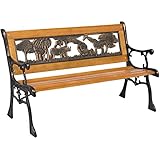 Best Choice Products Kids Mini Sized Outdoor Hardwood Patio Park Bench Decoration Accent w/Aluminum Frame and Safari Animal Accents, Brown