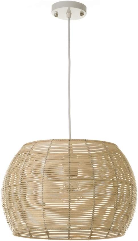 Lámpara de techo rústica colgante trenzada de rattan beige de ø 35 cm
