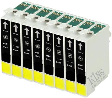 KING OF FLASH 8 Black Compatible Printer Ink Cartridges For Epson T1281 - Epson Stylus S22,SX125, SX130, SX445, SX420W, SX425W, OFFICE BX305F, BX305FW Printers