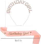 Leixi Rose Gold Birthday Crown & Sash Set Tiara Rhinestone Headband Gift for view 2