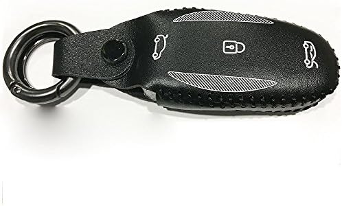Remote Car Key Case, Genuine Leather Material Key Cover Stitching Pocket Bag Holder with 3 Button for Tesla Model X (White)