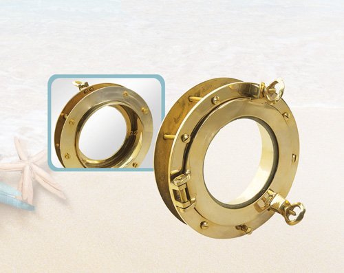 HS 8" Polished Brass Porthole Window w/Adjustable Flange