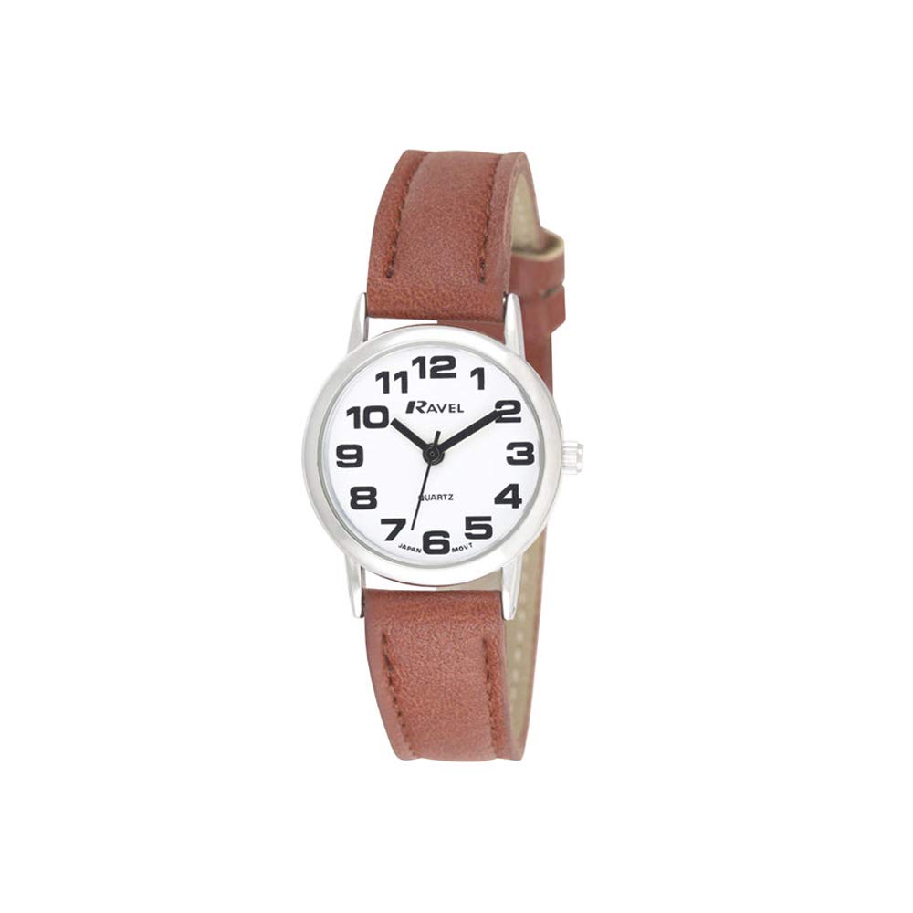Ravel Women's Easy Read Watch with Big Numbers - Brown/Silver Tone/White Dial — image 1