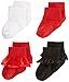 Nuby Baby Girl Ruffle 4-Pack Turn Cuff Socks, 6-12 Months, Red/Black/White