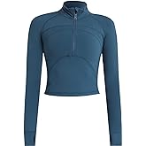 Women's Cropped Workout Jacket 1/2 Zip Pullover Running Athletic Outwear Slim Fit Long Sleeve Yoga Top