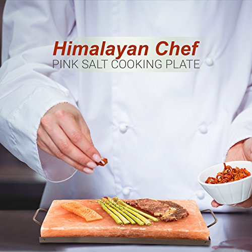 Himalayan Chef Pink Salt Cooking Plate 8" x 12" x 2" Block Cooking Salt Plate & Holder Set