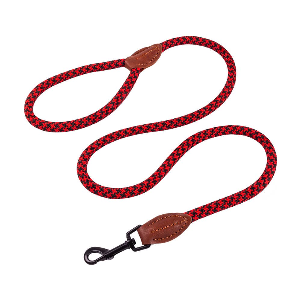 AllPetSolutions Rope Dog Lead - Heavy Duty Walking, Running, Outdoor Training Lead for Dogs - Anti-Tangle Leash with 360 Hook, Strong Clip, Easy Grip Loop Handle - Red/Black, Braided Nylon, 120cm