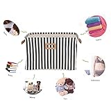 GreenForest Cotton Blend Linen Convenient Collapsible Storage Bin Basket With Totes,1 Closet Drawer ,Dark blue Strips(16x12x10inches)
