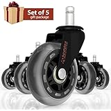 Office Chair Caster Wheels GIFT SET of 5 for ALL TYPES OF FLOORING - 3'' Heavy Duty Replacement Rollerblade Rubber Desk Chair Casters - Best Protection for Your Hardwood Floors