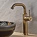 Vintage Deck Mount Single Hanle Control Single Hole Mixer Taps Swivel Lavatory Basin Taps Basic Style Antique Brass Tall Spout Vessel Bathroom Faucet (# 4)