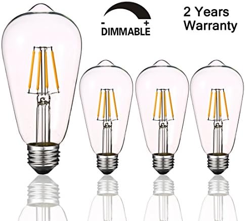 Dimmable 4W Vintage Edison LED Bulb 4000k Daylight White 400LM, 40W Incandescent Equivalent, ST64(ST21) Antique Filament LED Light Bulbs, E26 Clear Glass Cover, Pack of 4(2 Year Warranty)
